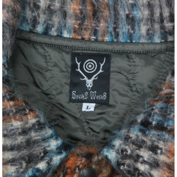 SOUTH2 WEST8 Coach Shaggy Plaid Brown Blue Men's Coat Jacket Japan sz L /654 - Picture 5 of 5